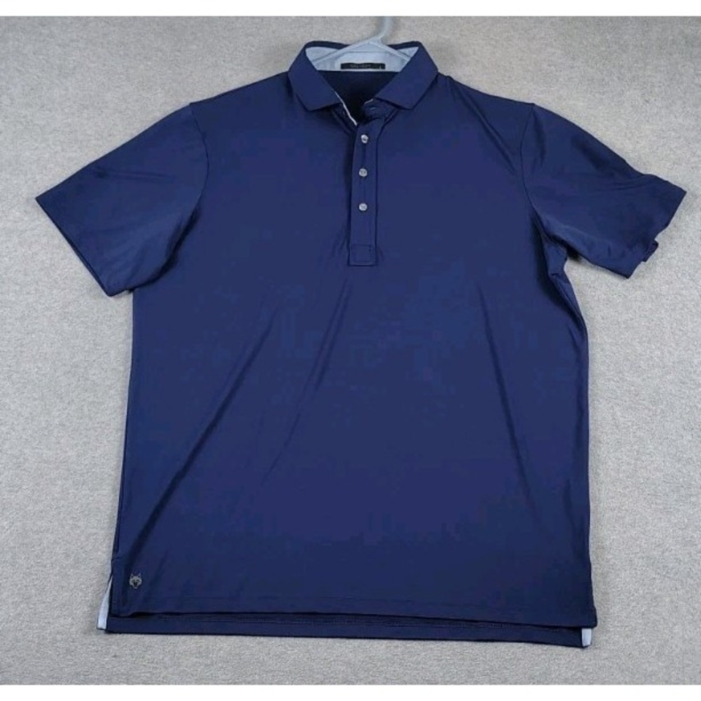 Greyson  Performance Stretch Golf Polo Shirt Mens  LG Navy Company Embroidery